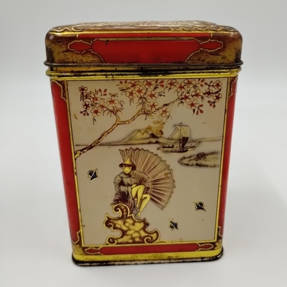 Chinese Oriental  Design Tin Hinged Box  / Made in Holland Lithograph Vintage - Picture 8 of 14
